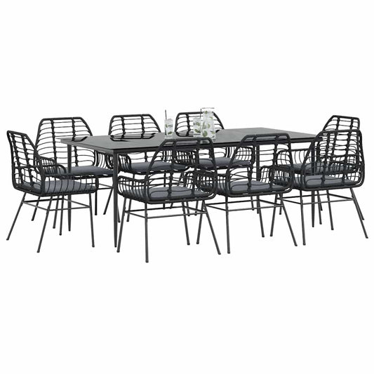 9-tlg. Garten-Essgruppe mit Kissen Schwarz Poly Rattan Glas