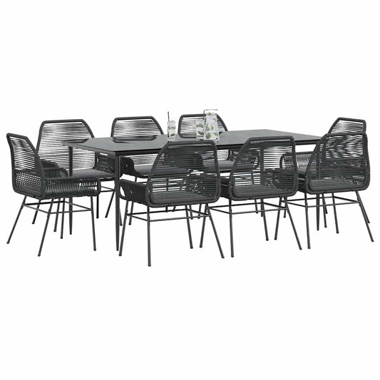 9-tlg. Garten-Essgruppe mit Kissen Schwarz Poly Rattan Glas