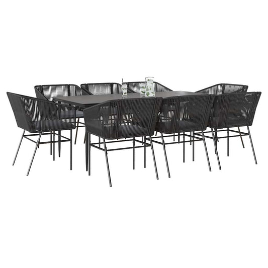 9-tlg. Garten-Essgruppe mit Kissen Schwarz Poly Rattan Glas
