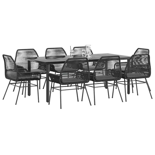 9-tlg. Garten-Essgruppe mit Kissen Schwarz Poly Rattan Glas