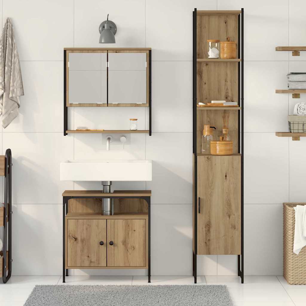 Badezimmermöbel Set 3 pcs Eiche handwerklich 33 x 33 x 185.5 cm