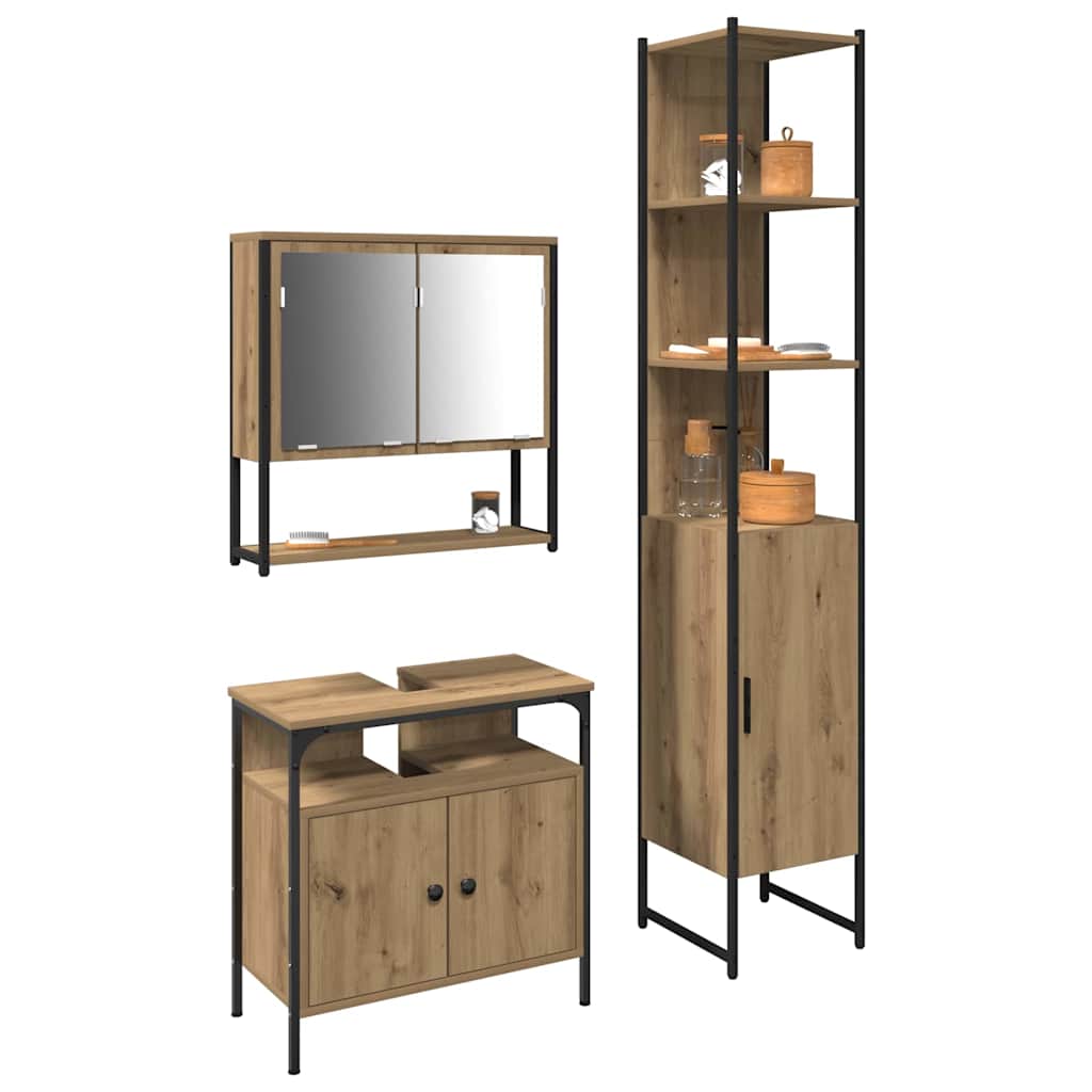 Badezimmermöbel Set 3 pcs Eiche handwerklich 33 x 33 x 185.5 cm
