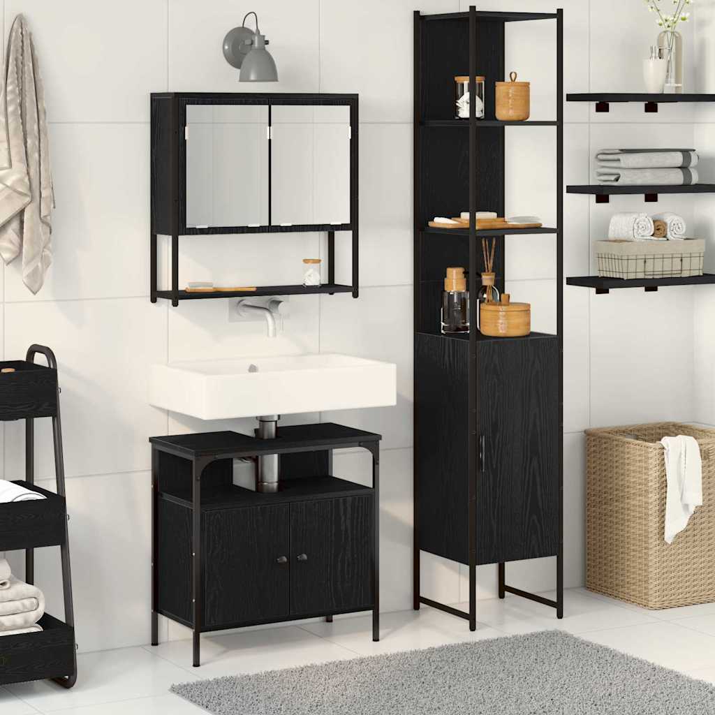 Badezimmermöbel Set 3 pcs Schwarze Eiche 33 x 33 x 185.5 cm