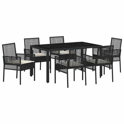 Garten Essgruppe 7 pcs Schwarz Poly Rattan