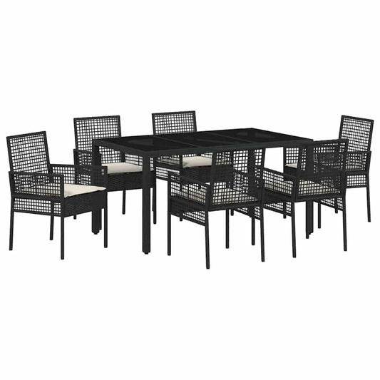 Garten Essgruppe 7 pcs Schwarz Poly Rattan