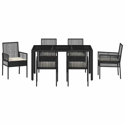 Garten Essgruppe 7 pcs Schwarz Poly Rattan