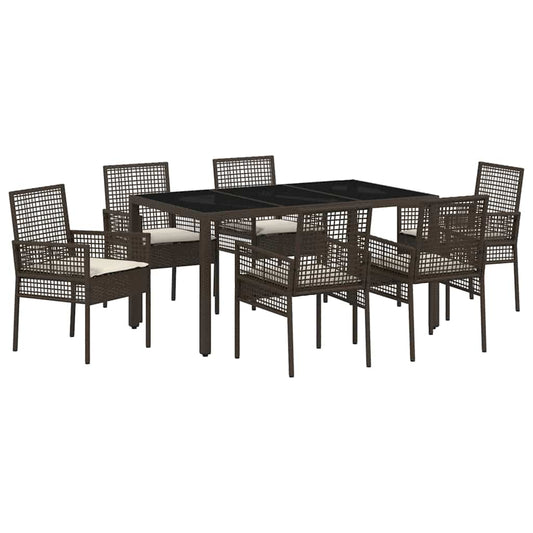 Garten Essgruppe 7 pcs Braun Poly Rattan