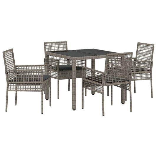 Garten Essgruppe 5 pcs Grau Poly Rattan