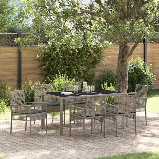 Garten Essgruppe 7 pcs Grau Poly Rattan