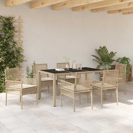 Garten Essgruppe 7 pcs Beige Poly Rattan