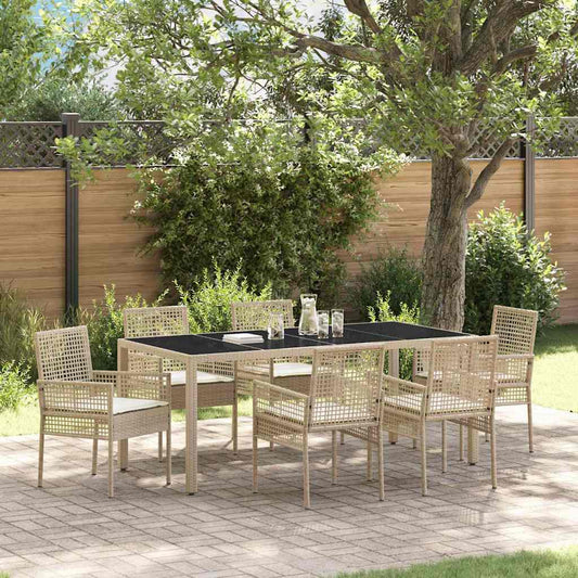 Garten Essgruppe 7 pcs Beige Poly Rattan