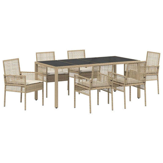 Garten Essgruppe 7 pcs Beige Poly Rattan