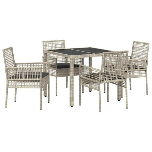 Garten Essgruppe 5 pcs Hellgrau Poly Rattan
