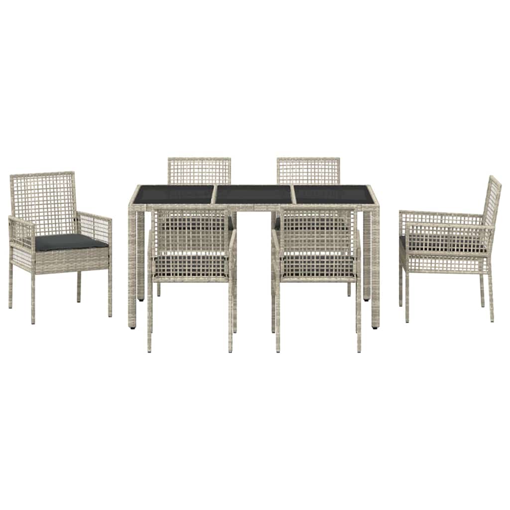 Garten Essgruppe 7 pcs Hellgrau Poly Rattan