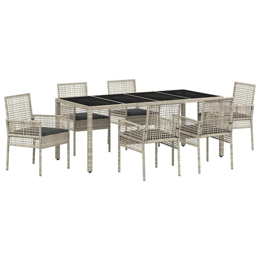 Garten Essgruppe 7 pcs Hellgrau Poly Rattan