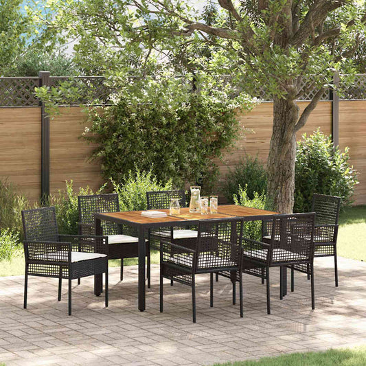Garten Essgruppe 7 pcs Schwarz Poly Rattan