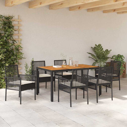 Garten Essgruppe 7 pcs Schwarz Poly Rattan