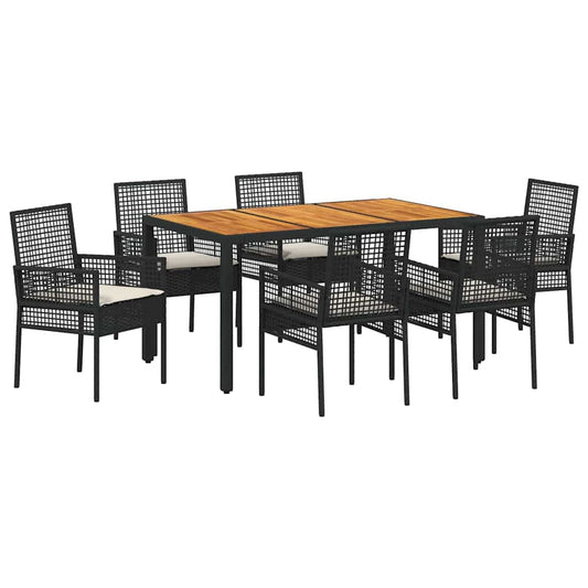 Garten Essgruppe 7 pcs Schwarz Poly Rattan