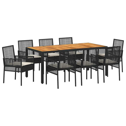 Garten Essgruppe 9 pcs Schwarz Poly Rattan