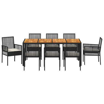 Garten Essgruppe 9 pcs Schwarz Poly Rattan