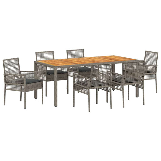Garten Essgruppe 7 pcs Grau Poly Rattan