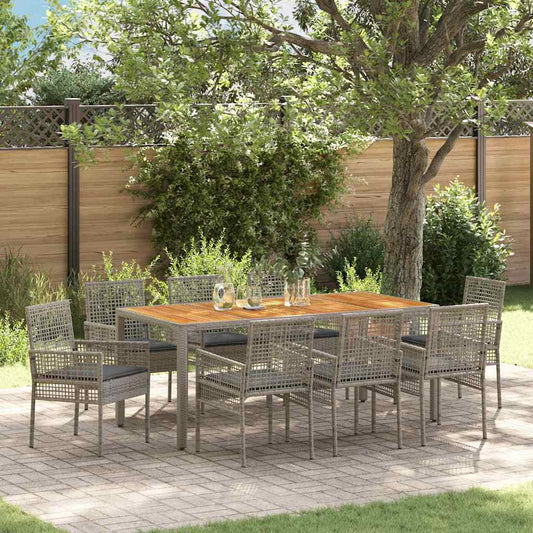 Garten Essgruppe 9 pcs Grau Poly Rattan