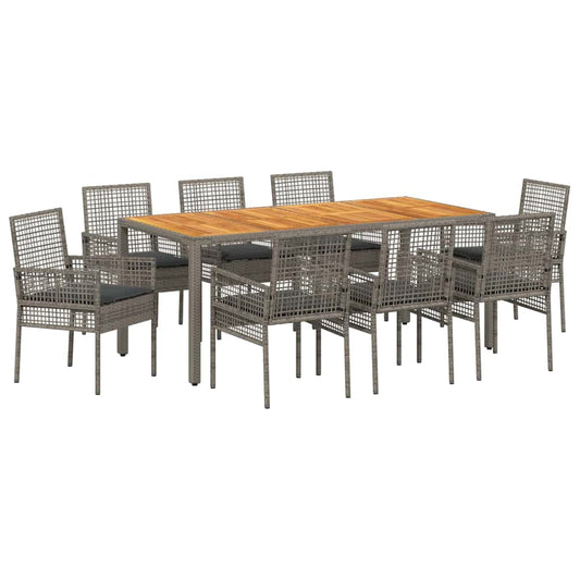 Garten Essgruppe 9 pcs Grau Poly Rattan