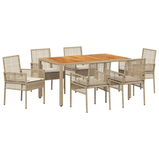 Garten Essgruppe 7 pcs Beige Poly Rattan