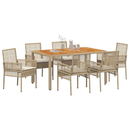 Garten Essgruppe 7 pcs Beige Poly Rattan