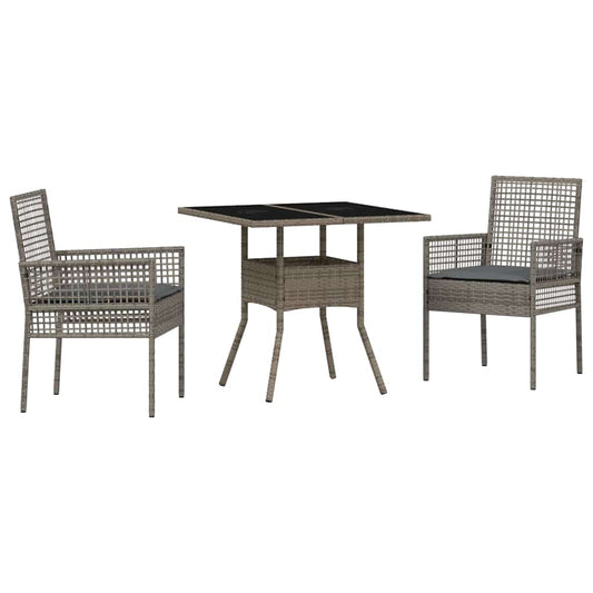 Garten Essgruppe 3 pcs Grau Poly Rattan