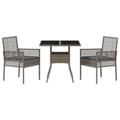 Garten Essgruppe 3 pcs Grau Poly Rattan