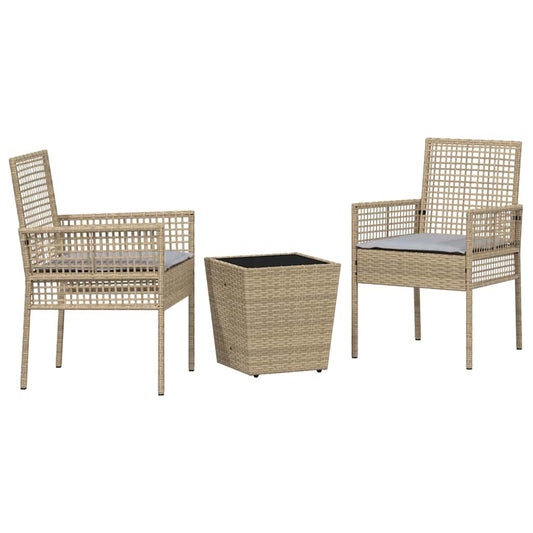 Garten Bistro Set 3 pcs Beige Poly Rattan