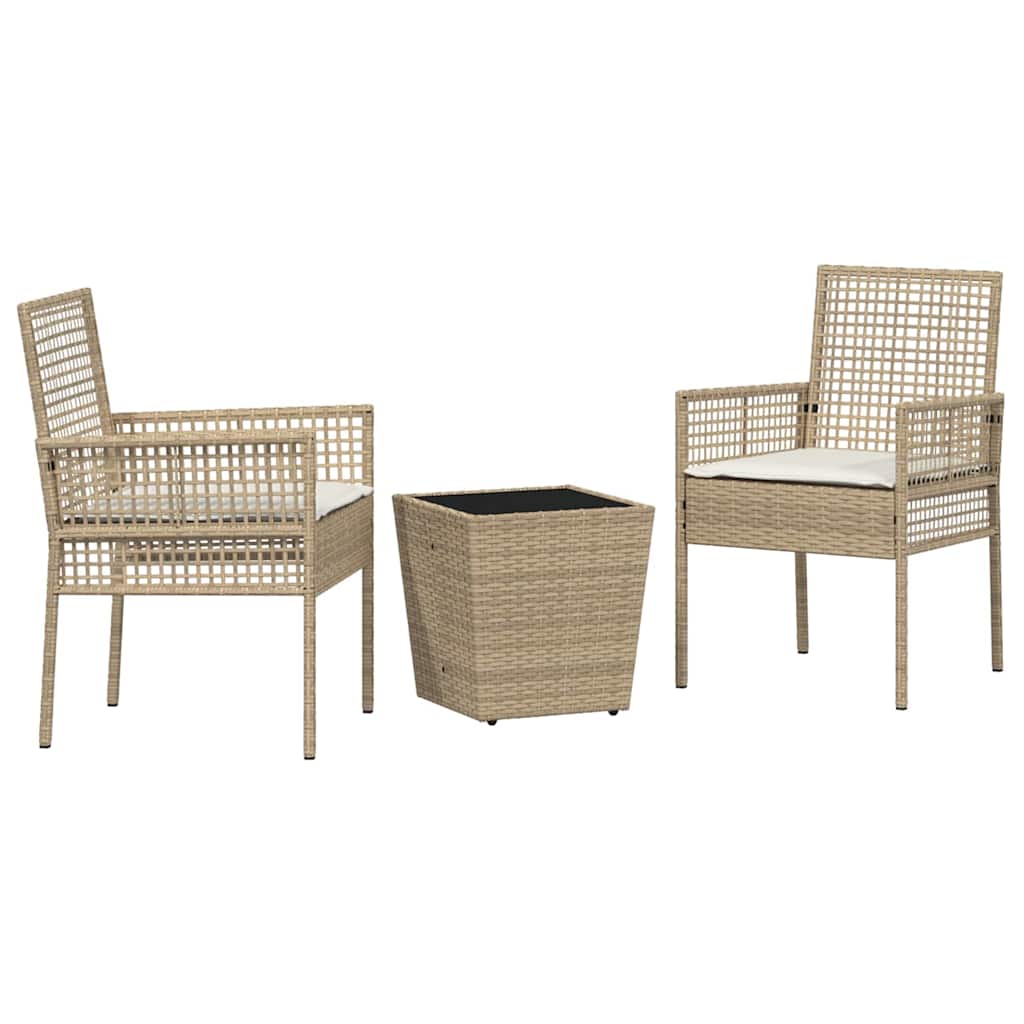 Garten Bistro Set 3 pcs Beige Poly Rattan