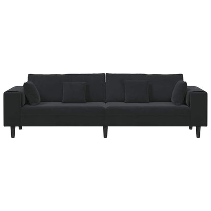 Samt Sofa mit Kissen Schwarz 208 cm Samt