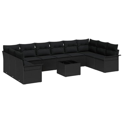 Garten-Sofa-Set mit Kissen 11 pcs Schwarz Poly Rattan