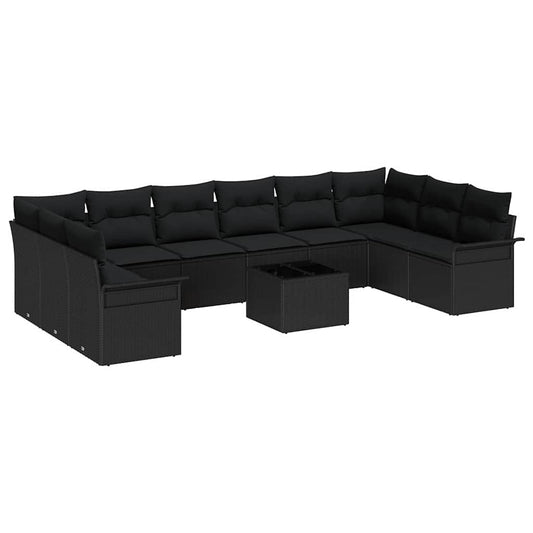Garten-Sofa-Set mit Kissen 11 pcs Schwarz Poly Rattan