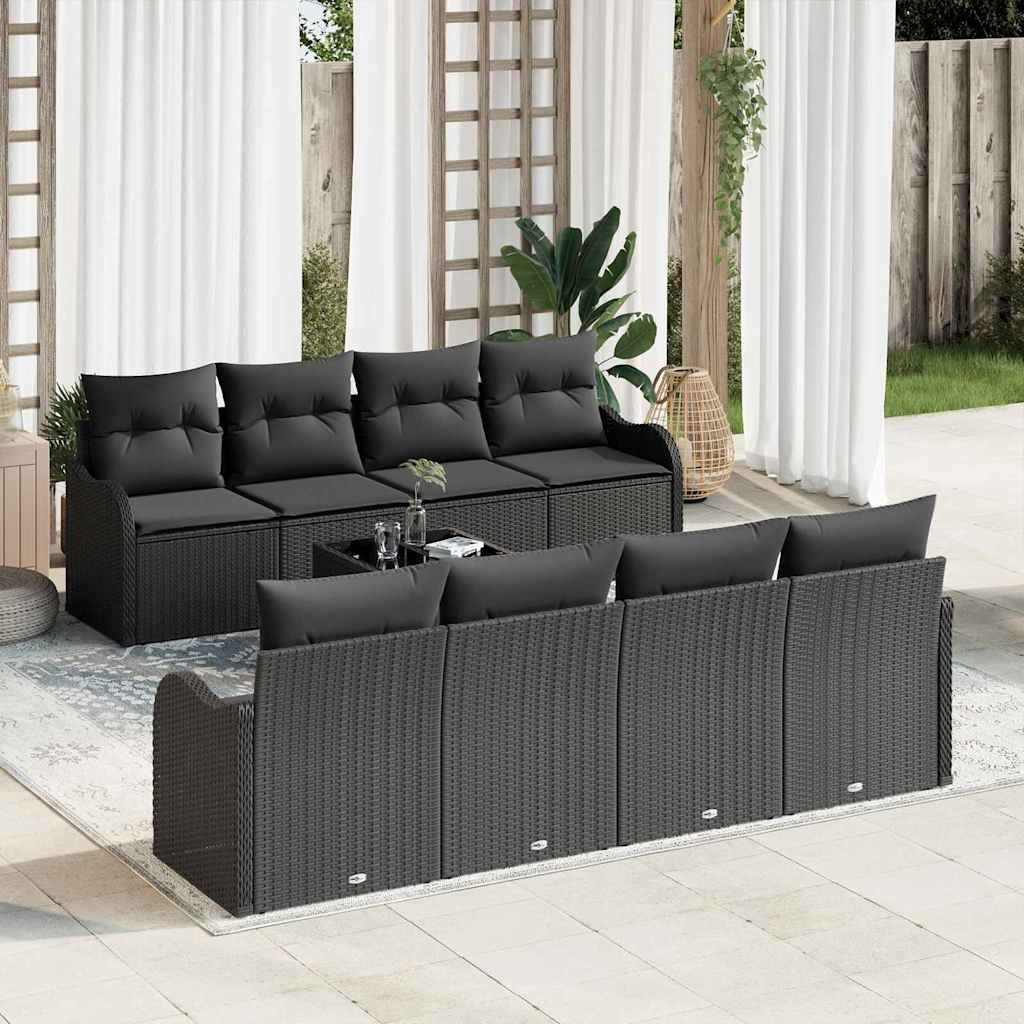 Garten-Sofa-Set 9 pcs Schwarz 55 x 55 x 37 cm Poly Rattan