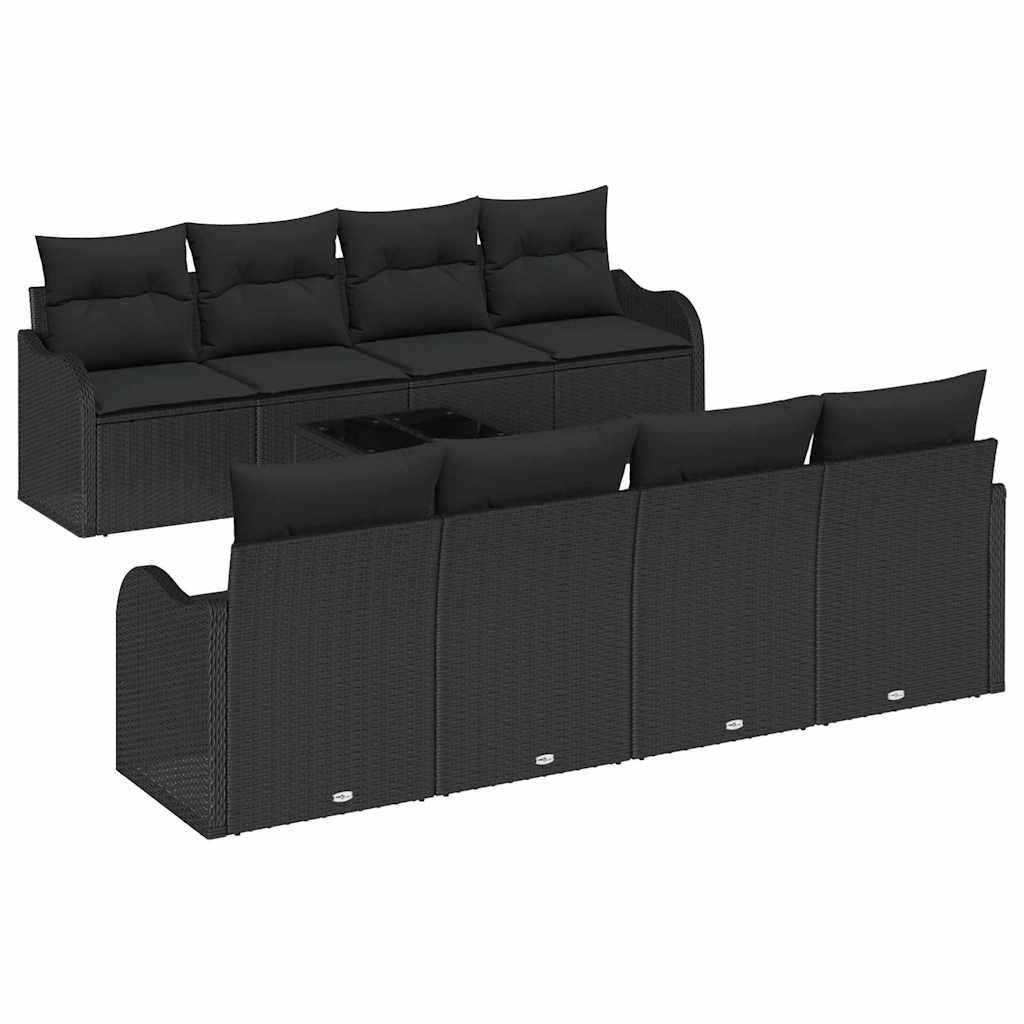 Garten-Sofa-Set 9 pcs Schwarz 55 x 55 x 37 cm Poly Rattan