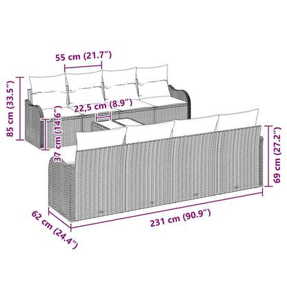 Garten-Sofa-Set 9 pcs Schwarz 55 x 55 x 37 cm Poly Rattan