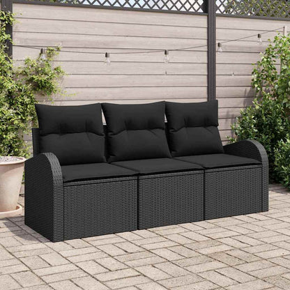 Garten-Sofa-Set mit Kissen 3 pcs Schwarz Poly Rattan