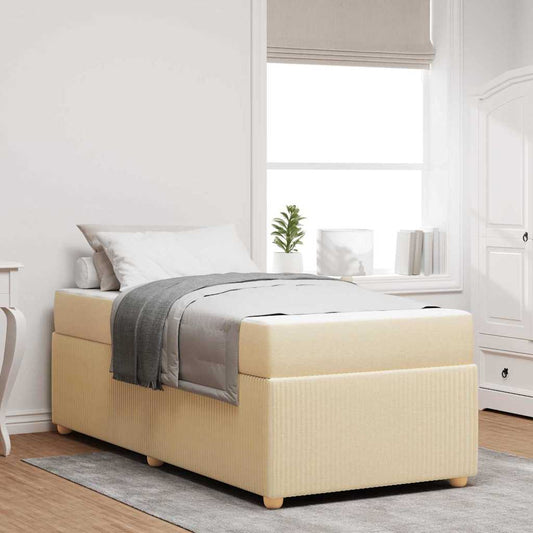 Bettgestell mit Matratze mit Matratze Creme 90 x 190 cm Stoff