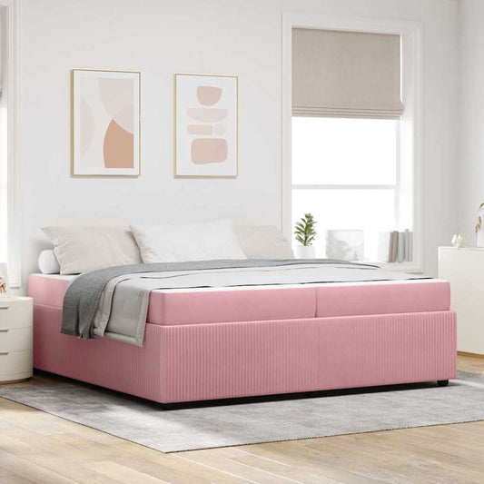 Bettgestell mit Matratze mit Matratze Rosa 200 x 200 cm Samt