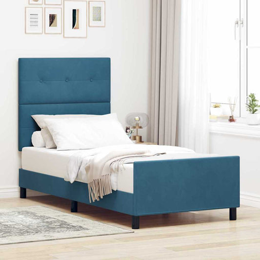 Bettgestell mit Kopfteil Dunkelblau 90 x 200 cm Samt