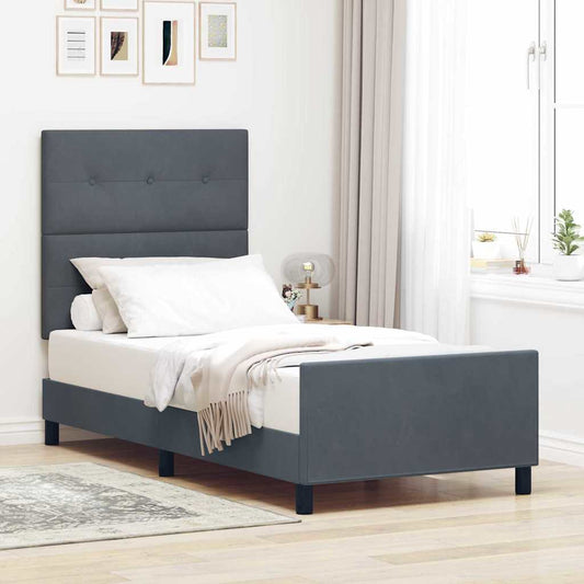 Bettgestell mit Kopfteil Dunkelgrau 100 x 200 cm Samt