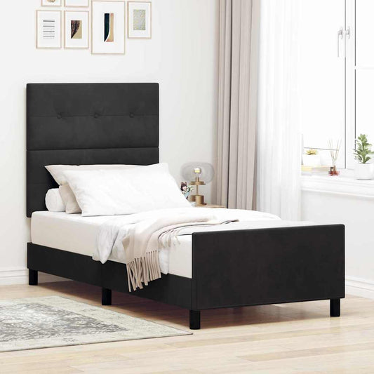 Bettgestell mit Kopfteil Schwarz 100 x 200 cm Samt