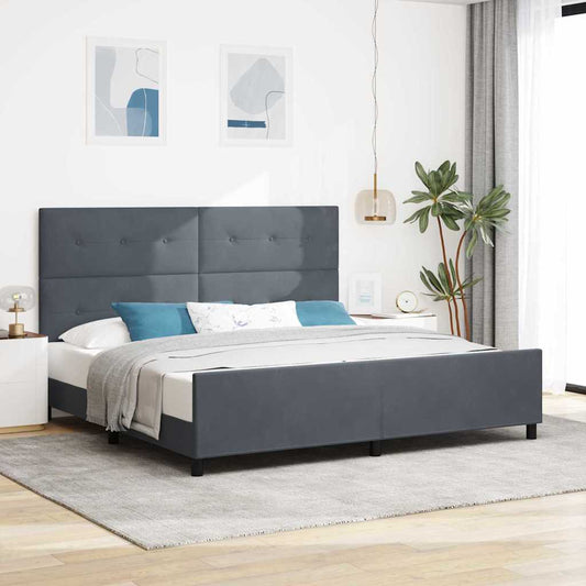 Bettgestell mit Kopfteil Dunkelgrau 200 x 200 cm Samt