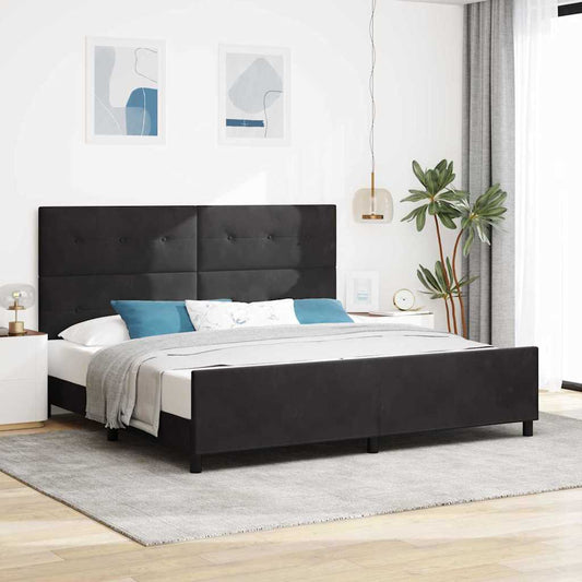 Bettgestell mit Kopfteil Schwarz 200 x 200 cm Samt