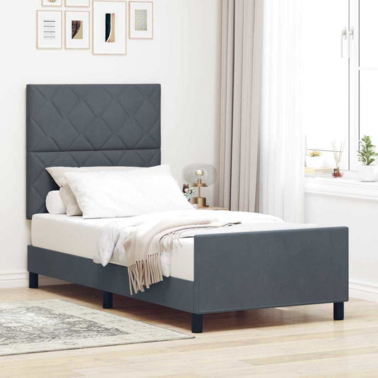 Bettgestell mit Kopfteil Dunkelgrau 100 x 200 cm Samt