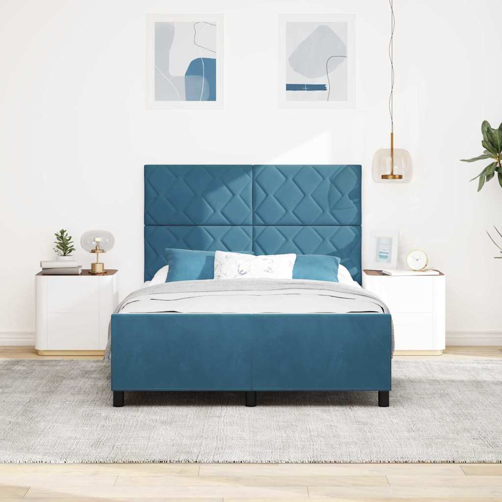 Bettgestell mit Kopfteil Dunkelblau 140 x 200 cm Samt