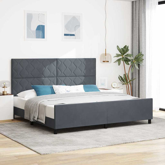 Bettgestell mit Kopfteil Dunkelgrau 200 x 200 cm Samt